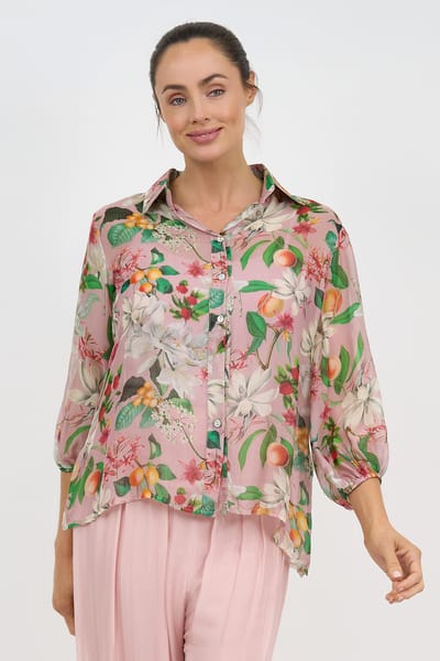 Silk Button Shirt Blush La Strada
