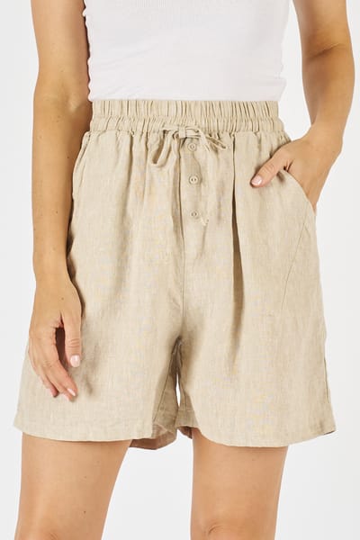 Button Detail Linen Short Beige Worthier