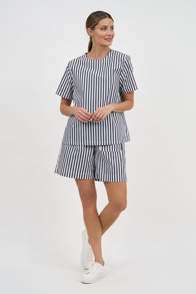 Stripe Cotton Poplin Tee Slate Liberty Rose