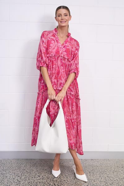 Tiered Midi Dress Pink Liberty Rose