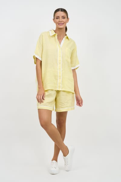 Contrast Trim Linen Shirt Lemon Worthier