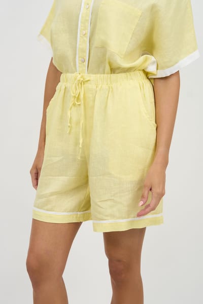 Contrast Trim Linen Short Lemon Worthier