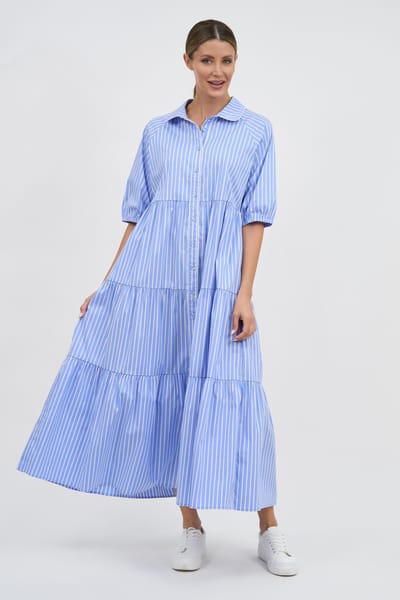 Tier Trim Detail Dress Blue Liberty Rose