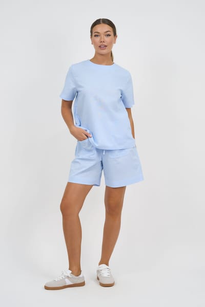 Stitch Detail Linen Tee Light Blue Liberty Rose