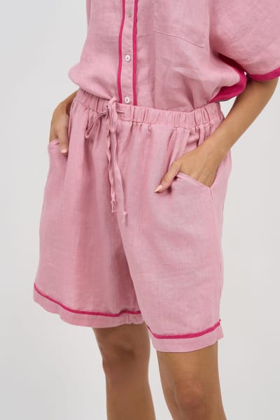 Contrast Trim Linen Short Rose Worthier