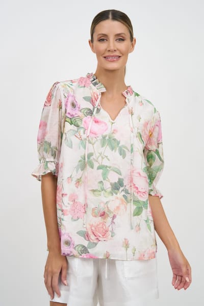 Frill Neck Tie Top Natural Liberty Rose