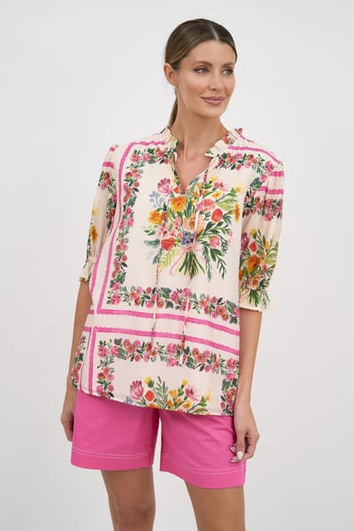 Frill Neck Tie Top Beige Liberty Rose