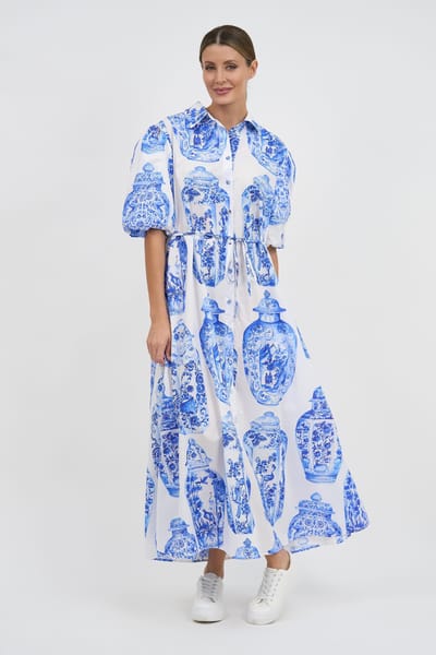Maxi Cotton Shirt Dress Blue Liberty Rose