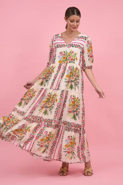 Gathered Tier Dress Beige Liberty Rose