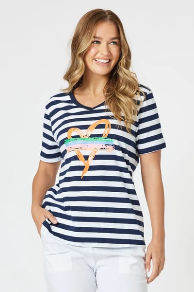 Heart Stripe Tee Orange Threadz