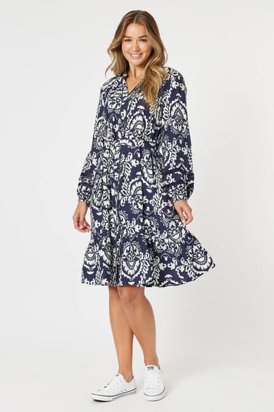 Emily Button Dress Navy Threadz