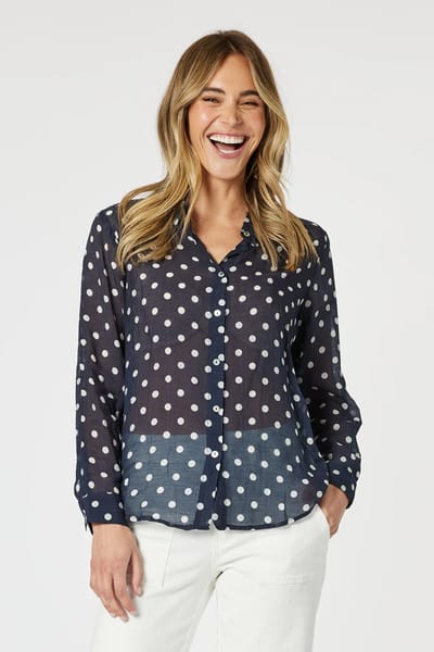 Sorrento Spot Sheer Shirt Navy Gordon Smith