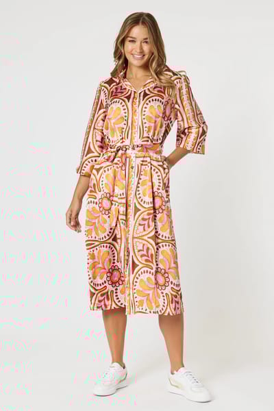 Studio Button Floral Dress Fig Threadz