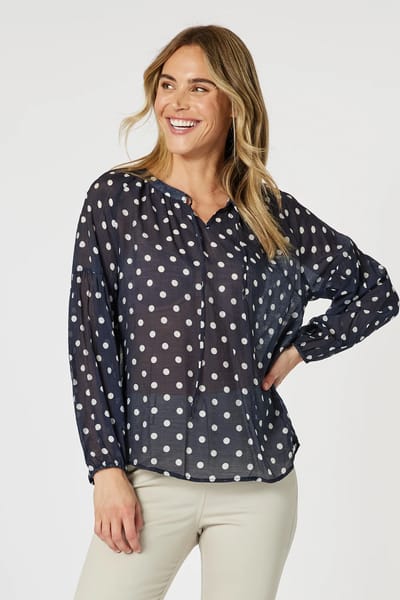 Sorrento Spot Sheer Blouse Navy Gordon Smith