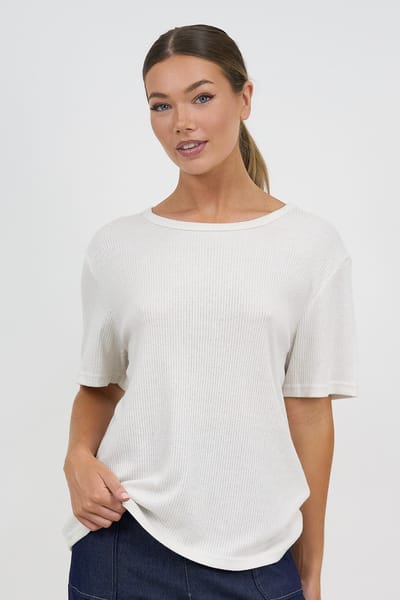 Metallic Ribbed Knit Tee White Liberty Rose