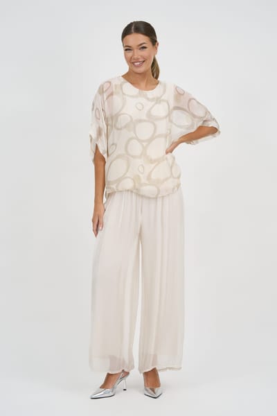 Wide Leg Silk Blend Pant Ivory La Strada