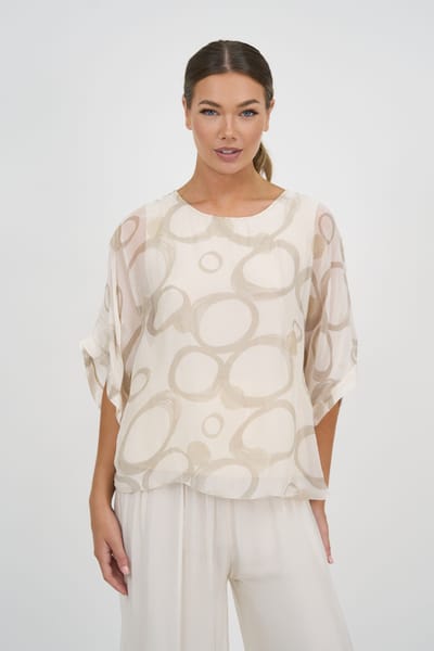 Relaxed Silk Blend Top Ivory La Strada