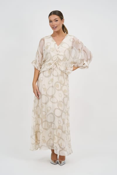 Gathered Silk Blend Dress Ivory La Strada