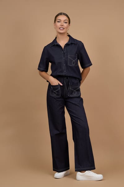 Patch Pocket Drawstring Denim Dark Denim Liberty Rose
