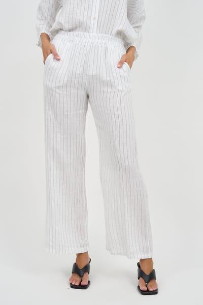 Linen Striped Pant White La Strada
