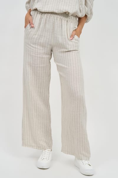 Linen Striped Pant Beige La Strada