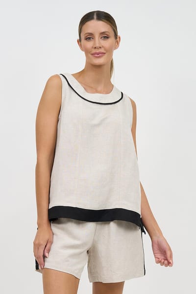 Contrast Detail Sleeveless Top Beige Worthier