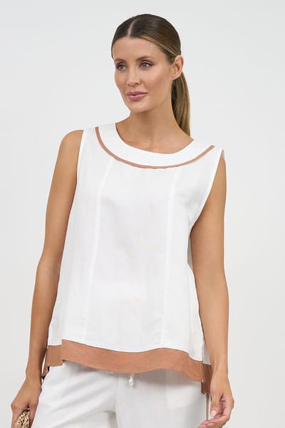 Contrast Detail Sleeveless Top White Worthier