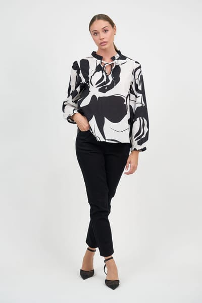 Cotton Frill Neck Top Black Liberty Rose