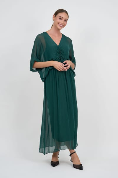 Gathered Silk Blend Dress Emerald La Strada