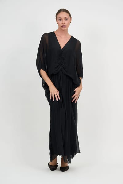 Gathered Silk Blend Dress Black La Strada