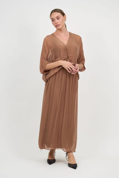 Gathered Silk Blend Dress Brown La Strada