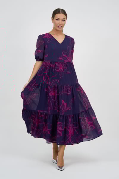 V-Neck Tier Maxi Dress Navy Liberty Rose