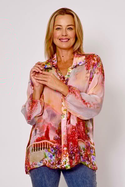 Silk Blend Button Shirt Red La Strada