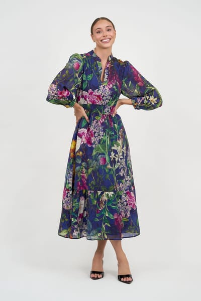 Waist Detail Dress Navy Liberty Rose