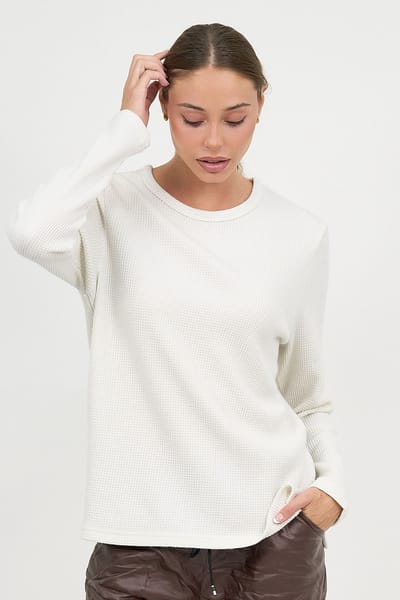 Metallic Waffle Knit Top Cream Liberty Rose