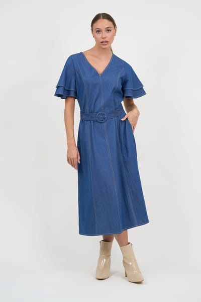 Denim Frilled Sleeve Dress Light Denim Liberty Rose