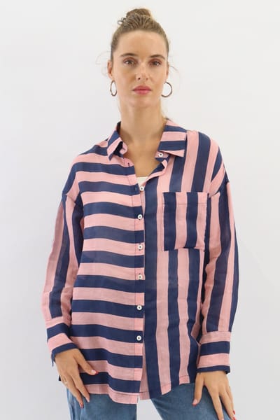 Striped Sheer Linen Shirt Navy Worthier