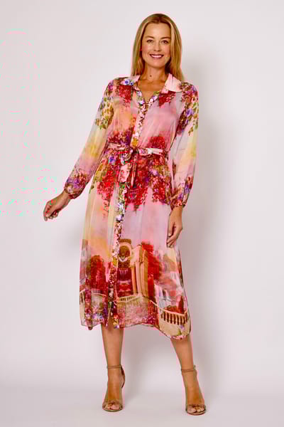 Silk Shirt Dress Red La Strada