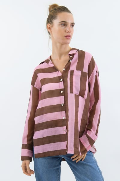 Striped Sheer Linen Shirt Pink Worthier