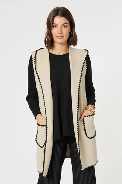Contrast Detail Hooded Vest Natural Clarity by Threadz