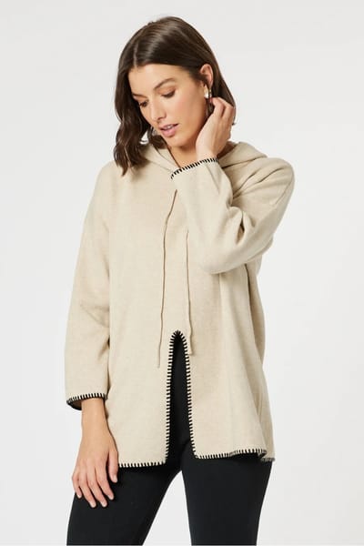 Hooded Split Front Knit Natural Clarity by Threadz