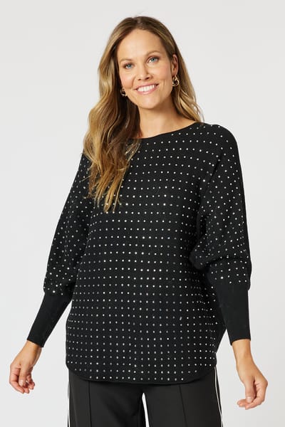Shimmer Batwing Knit Top Black Hammock & Vine