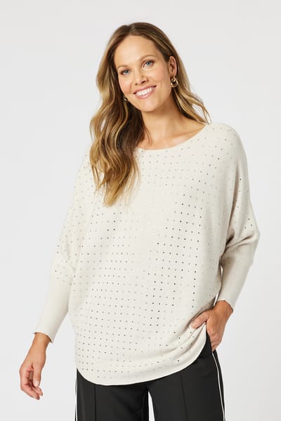 Shimmer Batwing Knit Top Natural Hammock & Vine