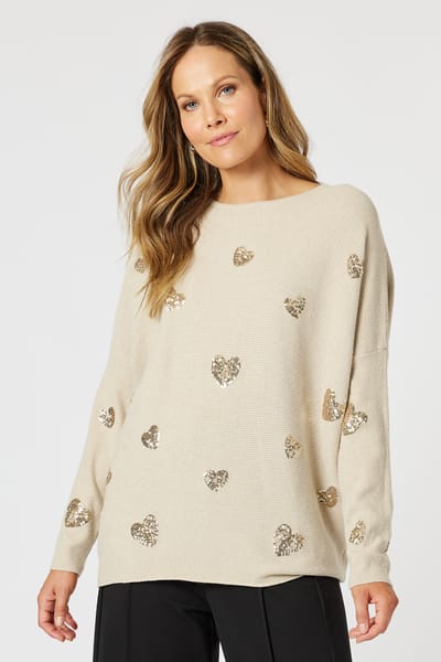 Sequin Hearts Rib Knit Natural Hammock & Vine