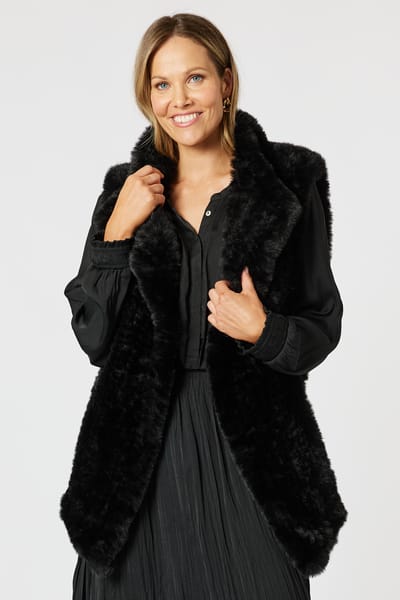 Minx Faux Fur Vest Black Hammock & Vine
