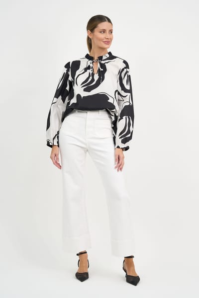 Cotton Frill Neck Top Black Liberty Rose