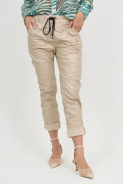 Wet Look Jogger Pant Beige La Strada