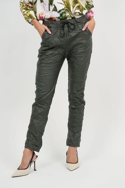 Wet Look Jogger Pant Khaki La Strada