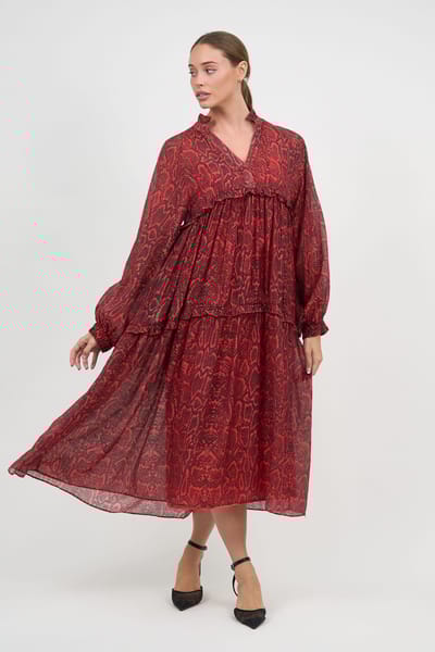 Tiered Midi Dress Red Liberty Rose