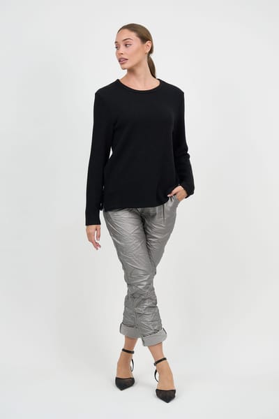 Metallic Waffle Knit Top Black Liberty Rose